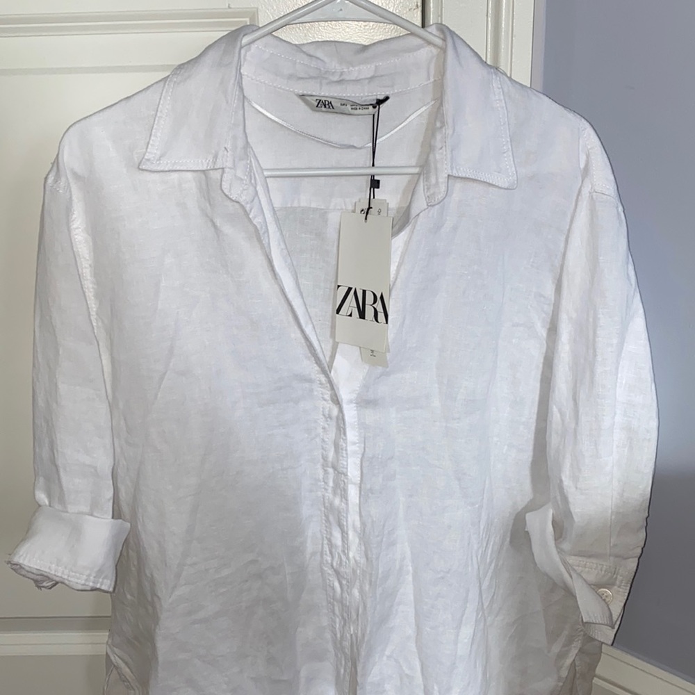 NWT Zara white Linen shirt in size large